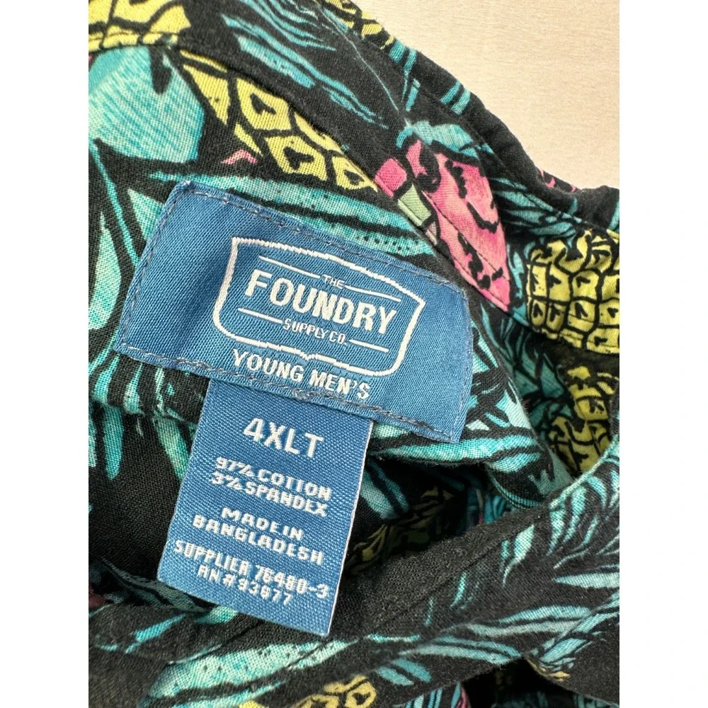 Foundry Shirt Men 4XL XXXXL Tall Green leaf Yellow Pineapple Hawaiian Beach - Picture 4 of 10